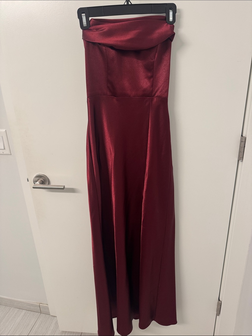 Birdy Grey Strapless Satin Burgundy Evening Gown